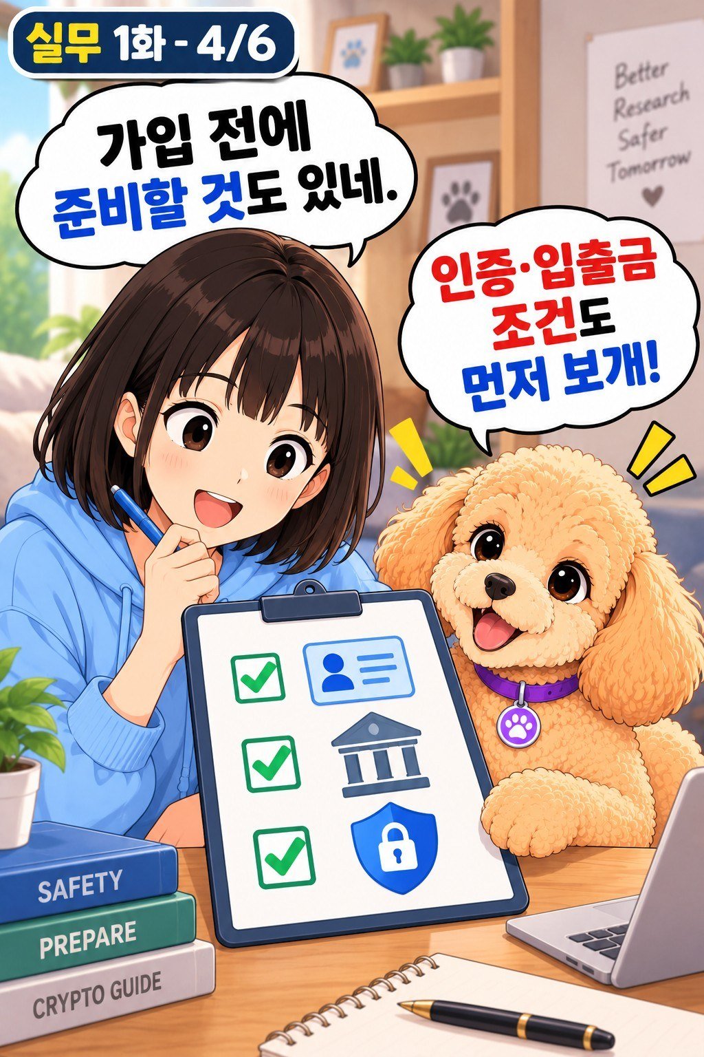 거래소 가입 전 인증과 입출금 조건을 확인하는 큰딸과 나나